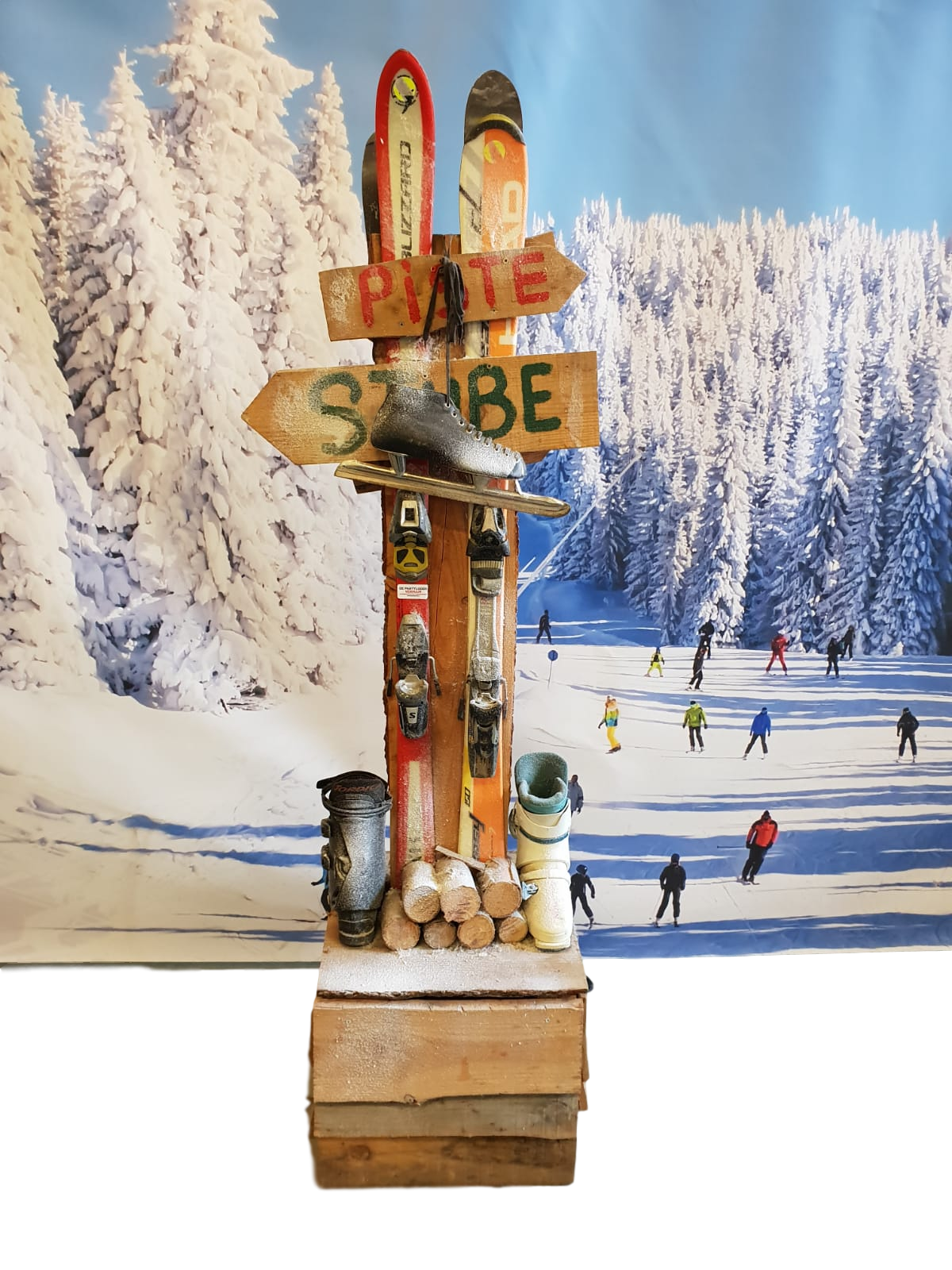 Decoratieblok incl. ski`s en schoenen